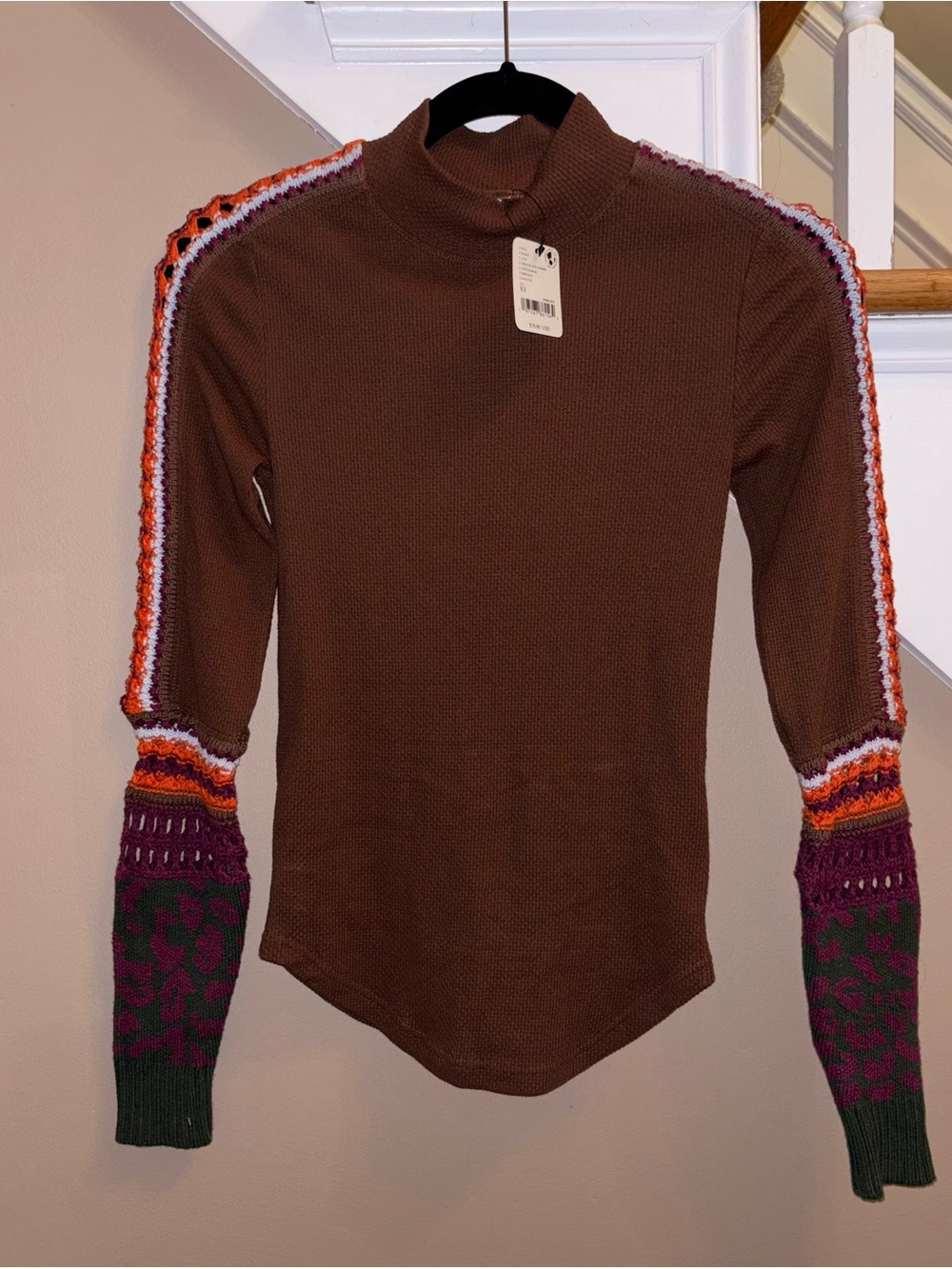 New Free People Knit Crochet Turtleneck Top size XS NWT